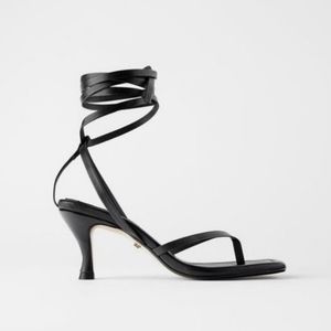 Zara Heeled Leather Square Toe Strappy Sandals